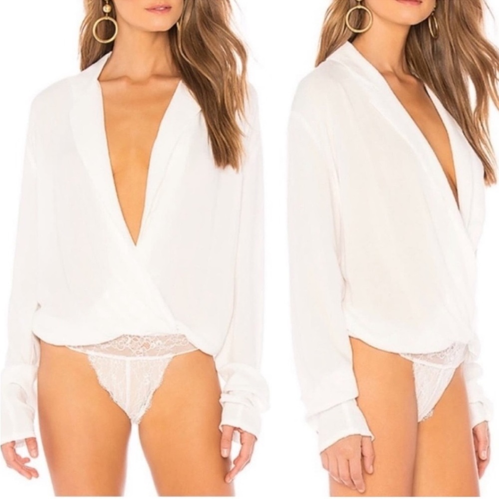 Free People Elsa White Bodysuit Lace Longsleeve Wrap